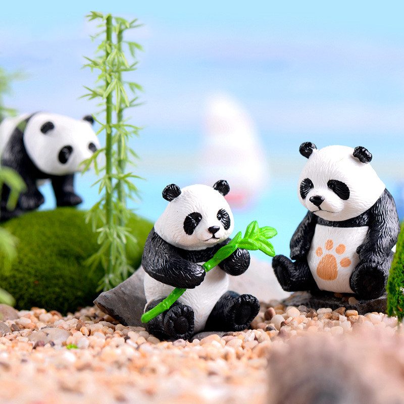 Miniture Fairy Garden Accessories Supplies Resin Panda Figurine Model Toys Pot Bonsai Miniature Garden Terrariums Fairy Garden Animals Kits Items Car Interior Decoration Table Ornaments